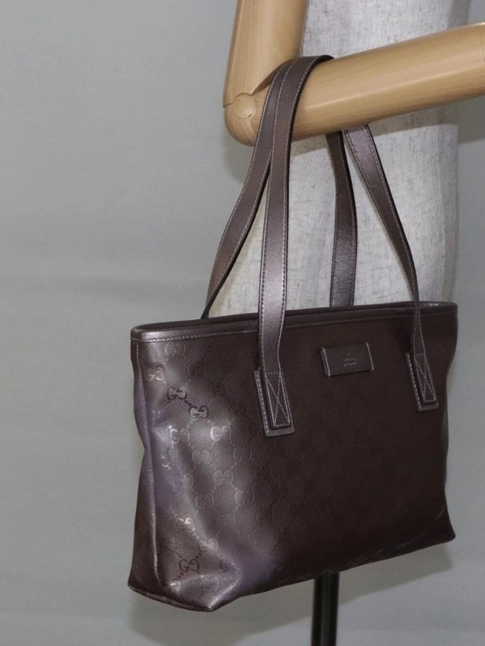 GUCCI GG Implementation Tote Bag PVC Silver Pink gray 211138 Auth ki6125